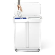 simplehuman 58 Liter/ 15.3 Gallon Rectangular Dual Compartment Recycling Step Trash Can, White Steel