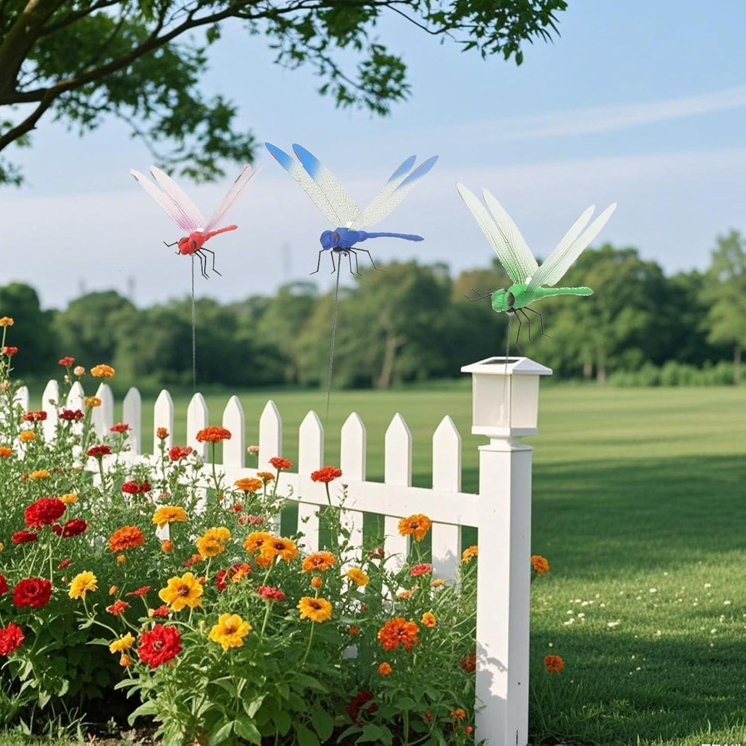 HaCpiu 8Pcs Dragon Fly Clips for Bugs Repellent, 12" 3D Dragonfly Garden Stakes Decor, Fake Insect Hat Clip Decoration for Patio, Backyard, Garden, Yard Ornament & Outdoor Lawn Decor