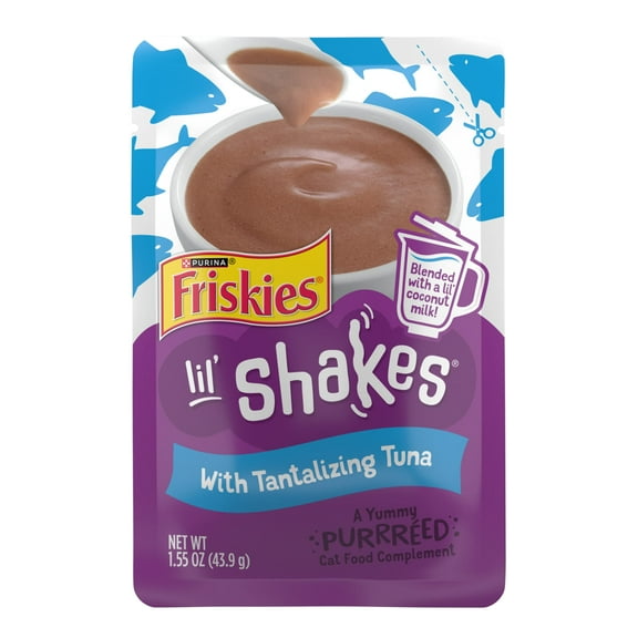 Purina Friskies Pureed Wet Cat Food Toppers, Lil’ Shakes With Tantalizing Tuna Lickable Cat Treats
