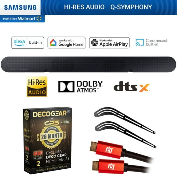 Samsung HW-S60D S-series 5.0ch Wireless Soundbar w/ Q-Symphony 2024 Bundle w/ Wall Mount   Deco Gear 2X 4K HDMI 2.0 Cable & CPS Exclusive 26 Month Protection Pack
