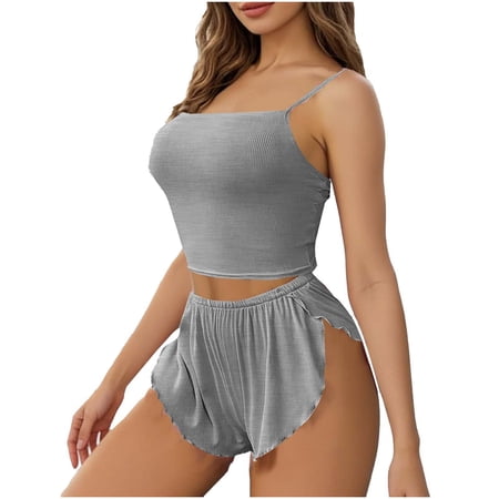 APEXFWDT Womens Cami Pajama Sets Sleeveless Tank Top Shorts Sleepwear Cami Short Loungewear Sets L Gray