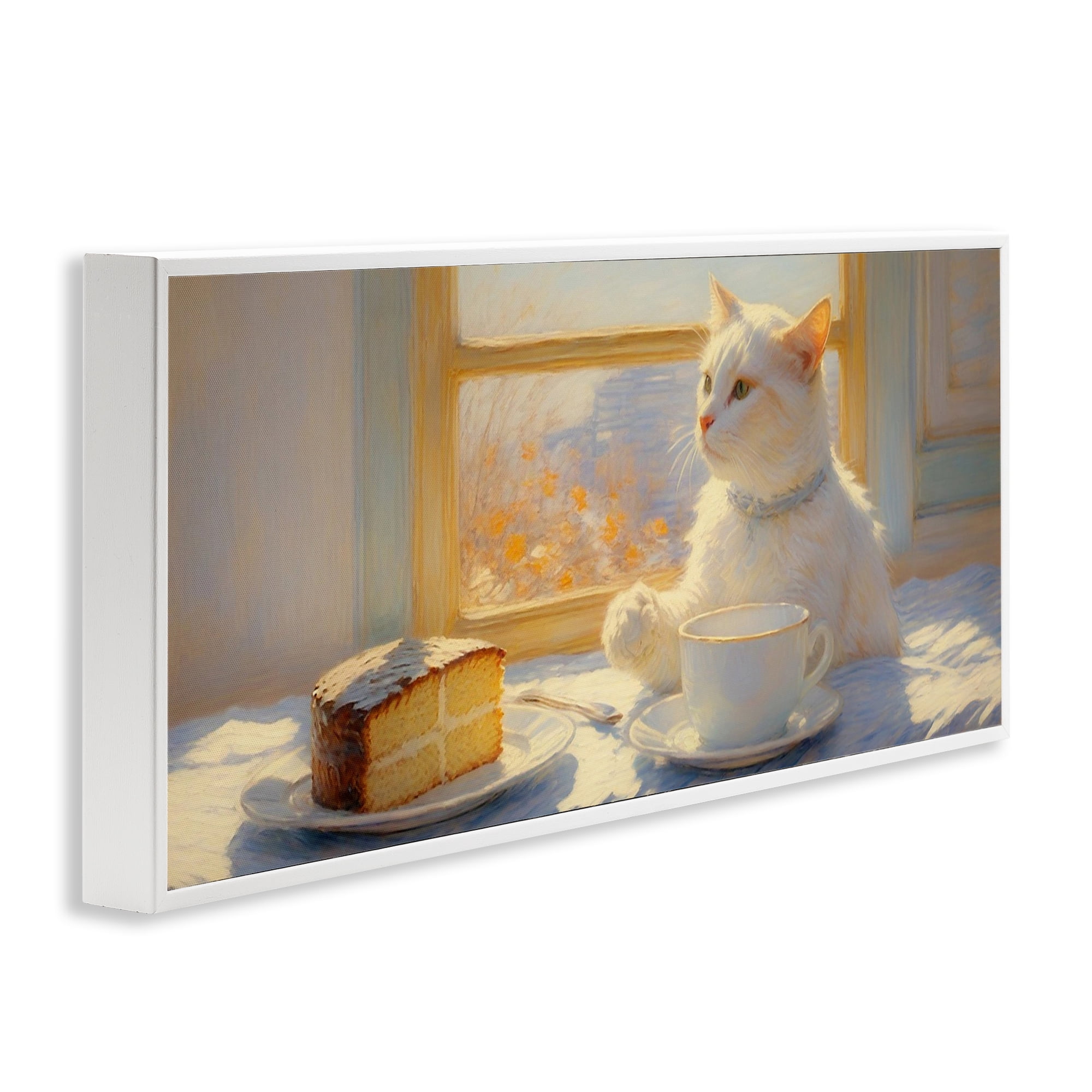 Stupell Industries Sunlit Tea Party Cat White Framed Giclee Art, design by Angie Hawke