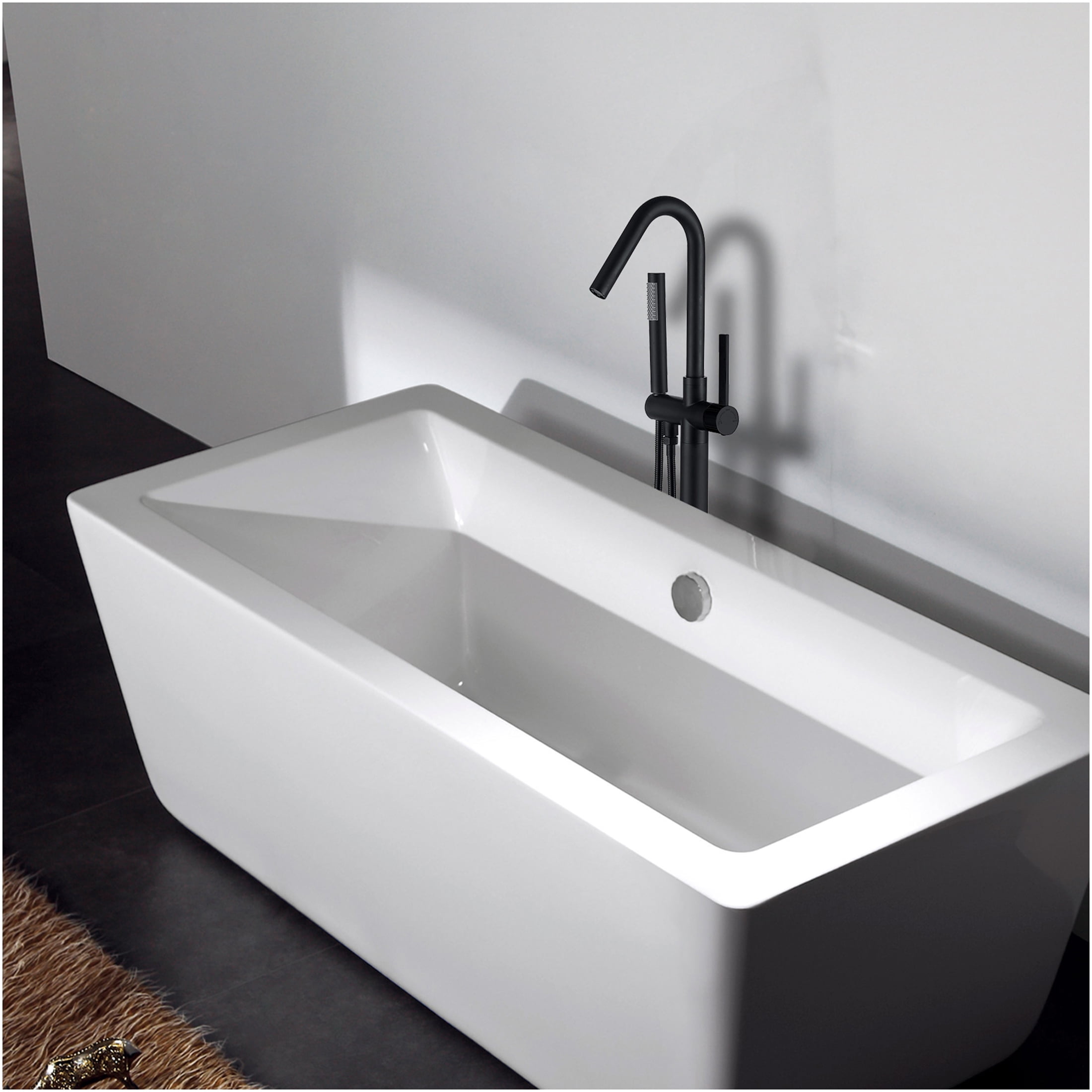 JERFIT Matte Black Freestanding Tub Filler with Hand Shower, Modern Bathroom Faucet for Bathtub, Metal Construction