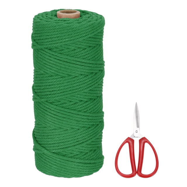 Braided Macrame Cord, 3mm x 109 Yards Natural Cotton Rope Macrame Yarn Bohemia Craft String with Scissors(Deep Green)