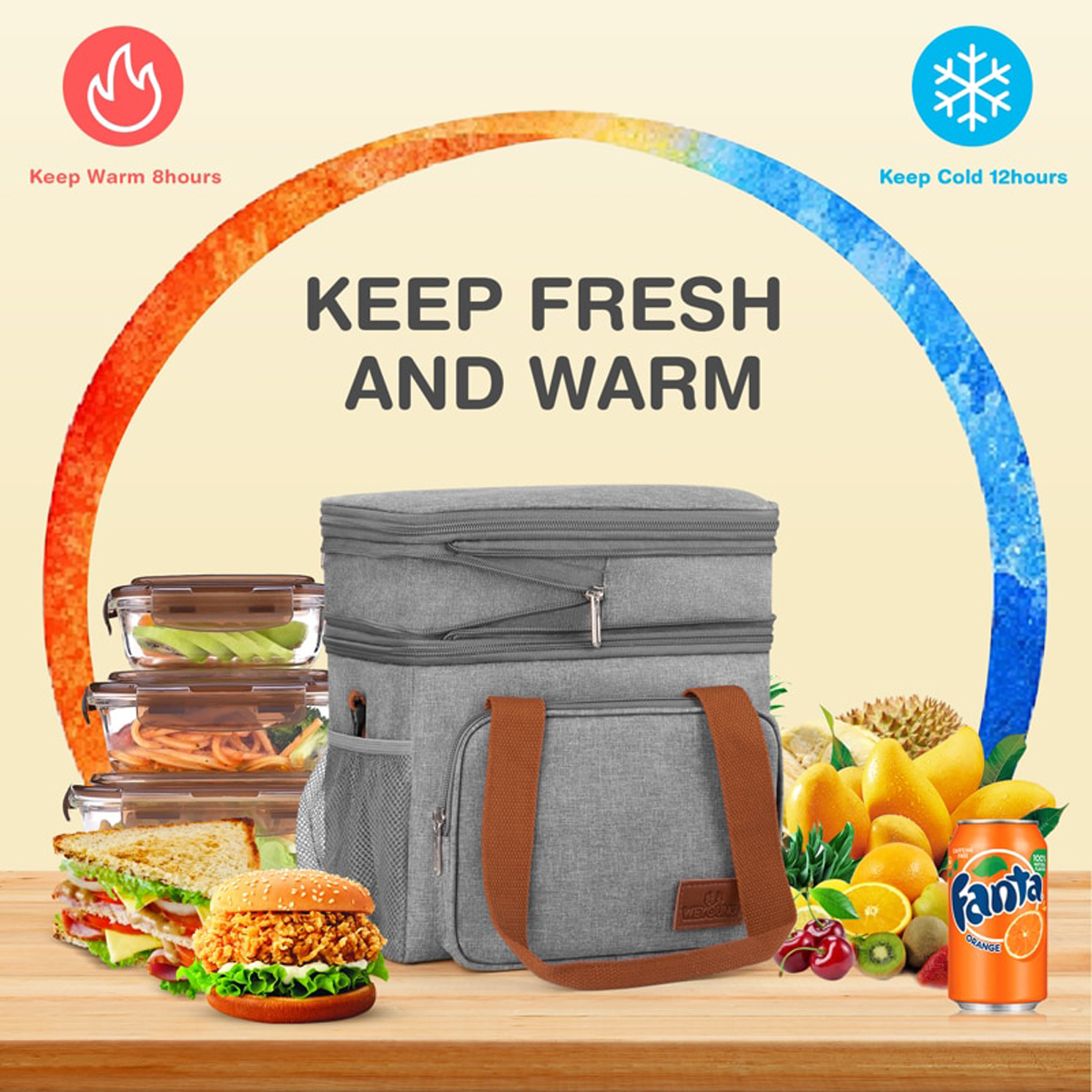Cshidworld Insulated Lunch Bag, Gray, 17L Capacity photo 3