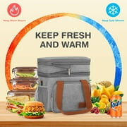Insulated Lunch Box for Women Men, Expandable Leakproof Lunch bag with Double Compartment, Reusable Cooler Tote Bag for Office, Work, Picnic, Gray(17L)