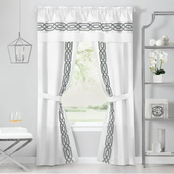 Achim Paige Rod Pocket 5 Piece Light Filtering Curtain Set, White, 55" x 63"