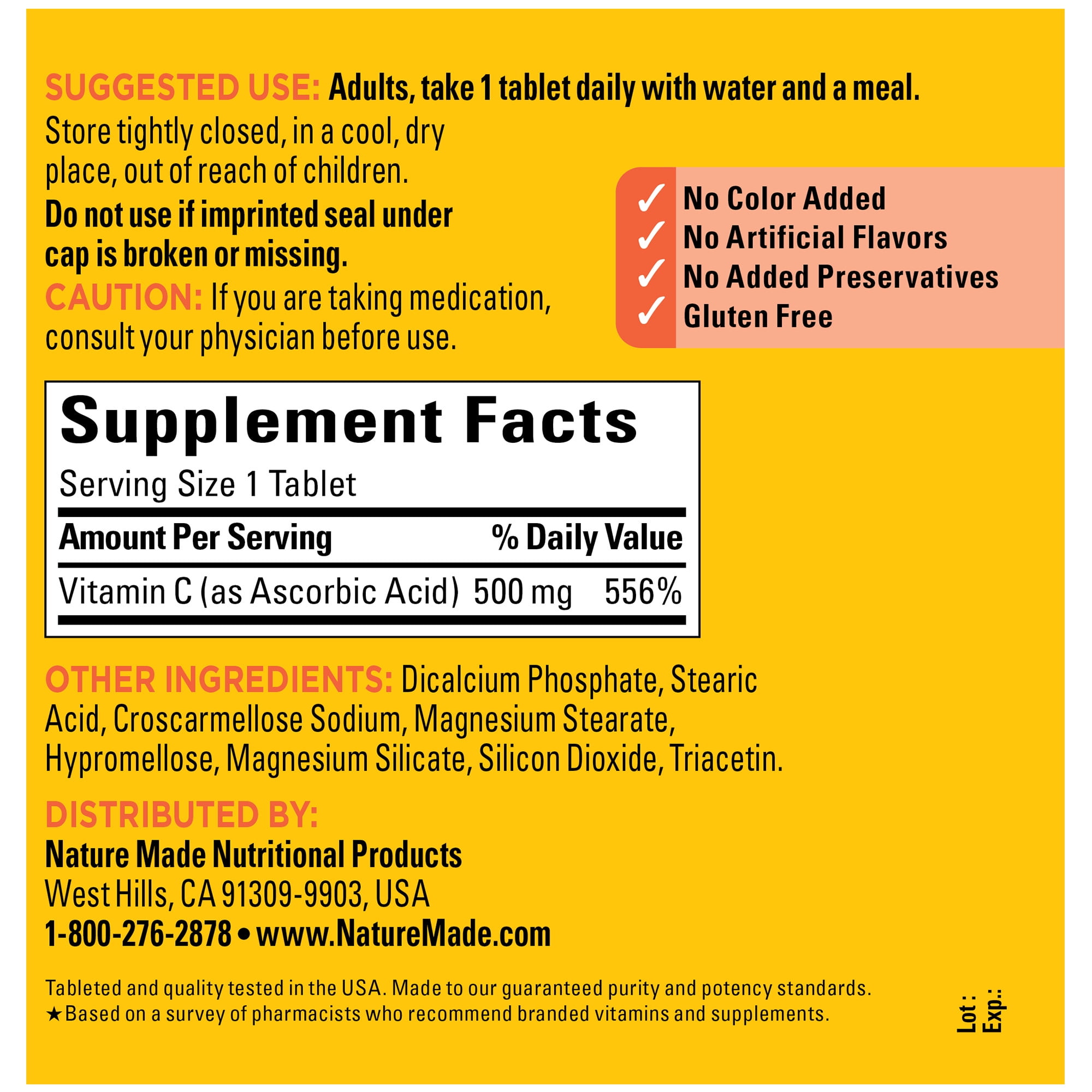Nature Made Vitamin C 500 mg Tablets, Dietary Supplement for Immune Support, 500 Count