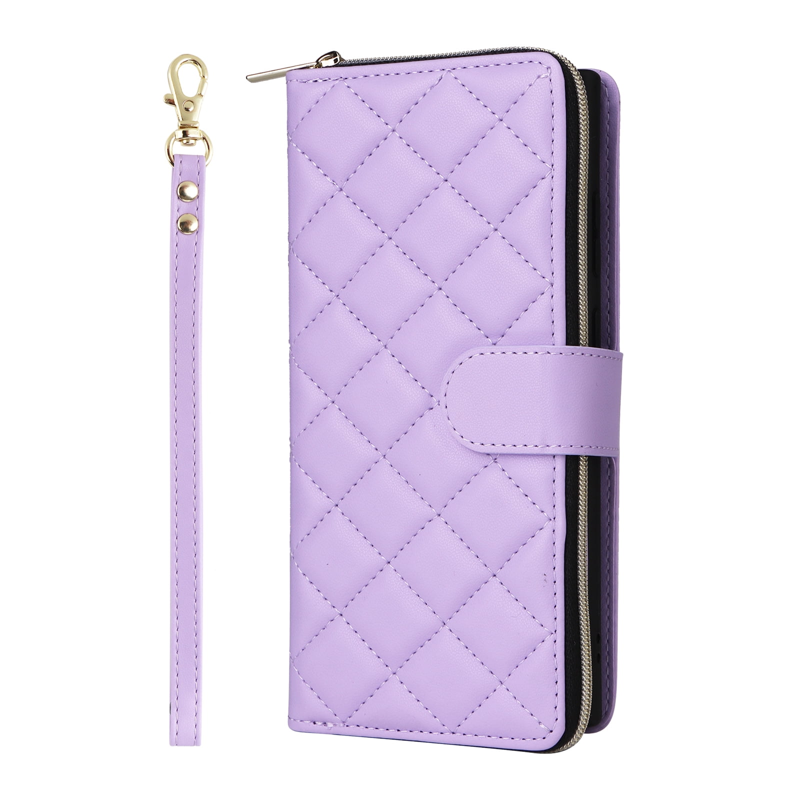 for Samsung Galaxy S24 Ultra Wallet Case, Multi-Functional Zipper Purse Case, with Flip Stand Card Holder PU Leather Phone Cover with Lanyard & Wrist Strap for Samsung Galaxy S24 Ultra, Purple