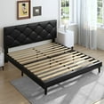 thumbnail image 3 of Queen Bed Frame with Upholstered Faux Leather Headboard, UHOMEPRO Black Platform Bed with Wood Slats, No Box Spring Needed, Modern Bed Frame, 3 of 13