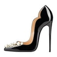 thumbnail image 2 of FSJ Women Classic Pointed Toe Dress Pumps with Pearl Studded Sexy Stiletto Slip On High Heels Formal Shoes Size 10 Black, 2 of 4