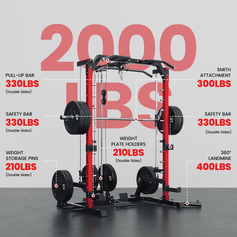 Forgemus Smith Machine Home Gym, 2000LBS Power Rack Cage with Cable ...