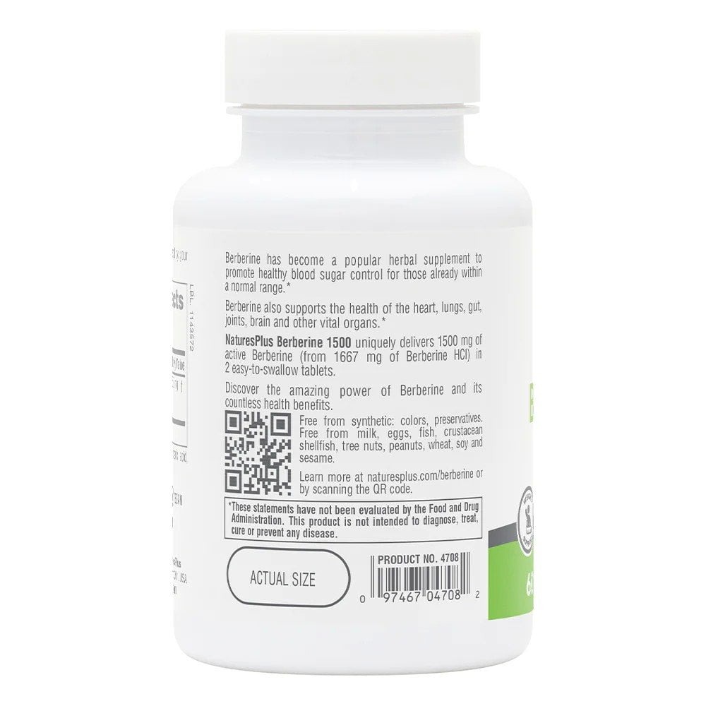 NaturesPlus Berberine 1500 mg 60 Tablets