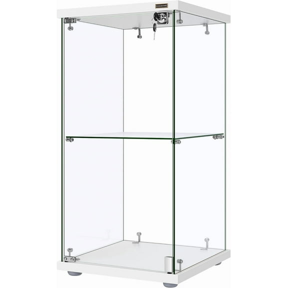 SPECSTAR 2 Layers 15.7''W x 15.7''D x 31.9''H Glass Display Cabinet Showcase Countertop with Lock, 4mm Tempered Glass 25mm MDF Base