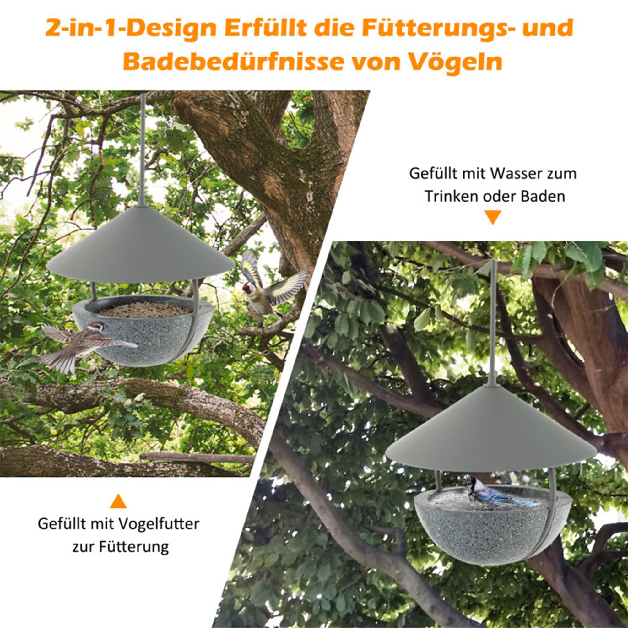 Kadyn 14" Metal Hanging Bird Feeder and Bath with Weatherproof Dome, Wild Bird Feeder for Outdoors, Gray