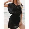 thumbnail image 5 of Anygrew Women's Short Sleeve Crochet Swimsuit Cover Up | V Neck Decorative Button Front Bathing Suit Beach Dress | Slim Fit Hollow Out Summer Swimwear Coverups, 5 of 7