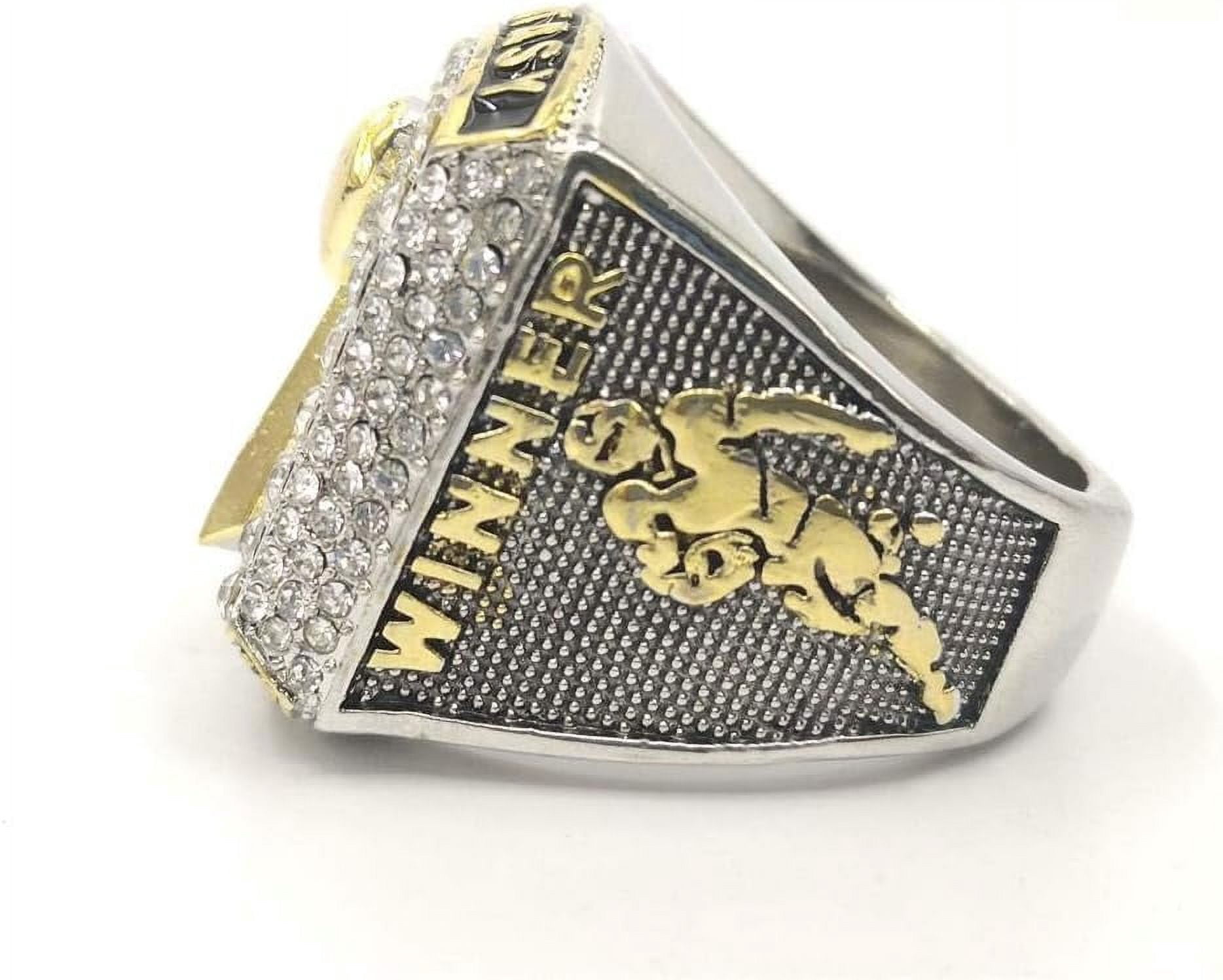 Fantasy Football Championship Silver Gold Bicolor Rings Trophies with Display Box