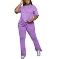 thumbnail image 4 of Aomice Women 2 Piece Lounge Outfits Short Sleeve Top and Flare Pants Sets Tracksuit Purple L, 4 of 5