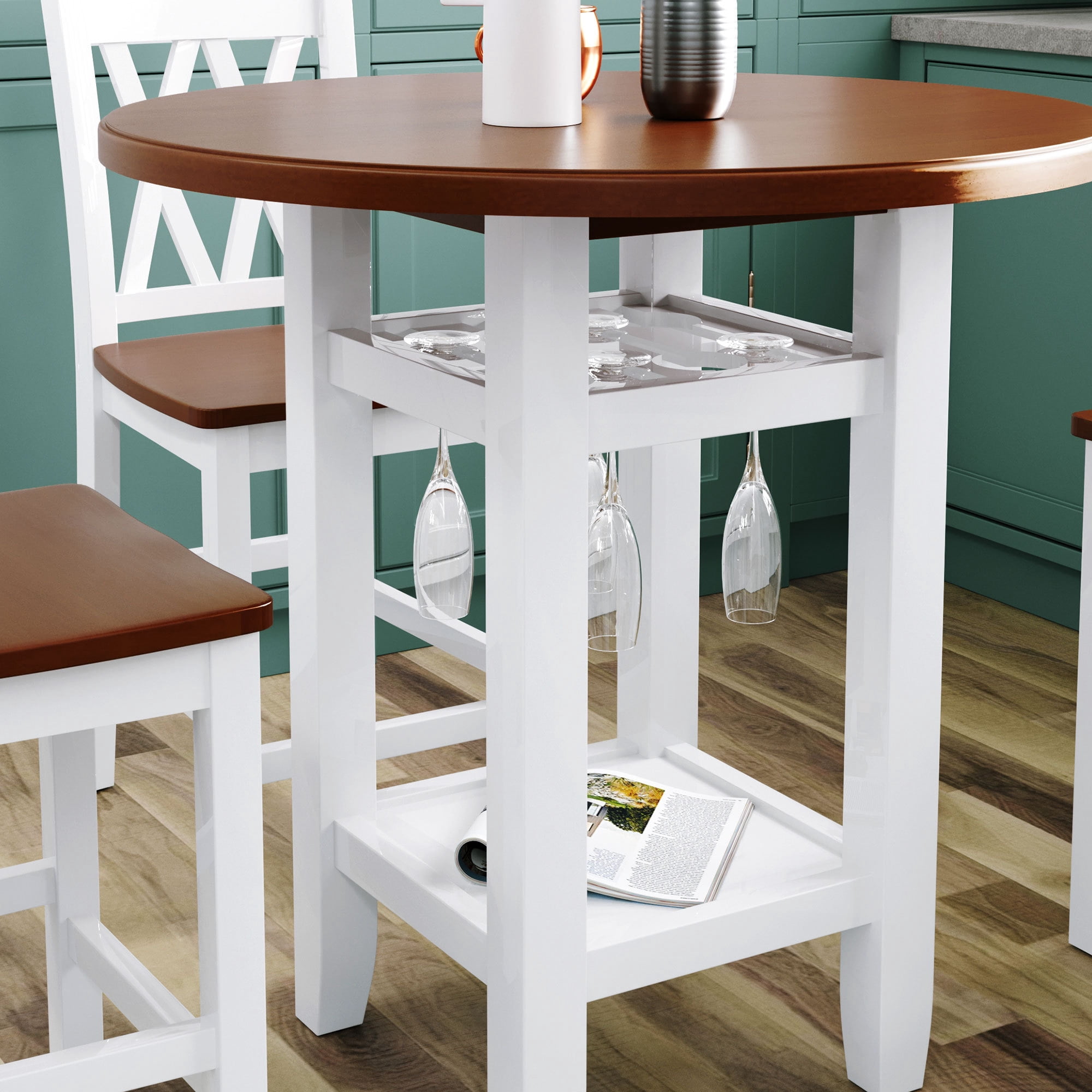 Buy Anysun Farmhouse Round Counter Height Kitchen Dining Table with Storage Shelf and Glass ...