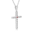 thumbnail image 3 of Araiya Fine Jewelry 925 Sterling Silver Diamond and Created Ruby Cross Pendant Necklace for Female (1/4 Cttw, I-J Color, I2-I3 Clarity), 18", 3 of 3