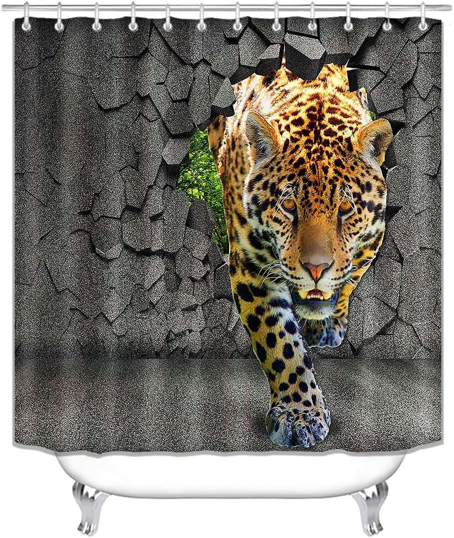 Sonernt Majestic Leopard Shower Curtain 72x72inch, Grey Broken Wall