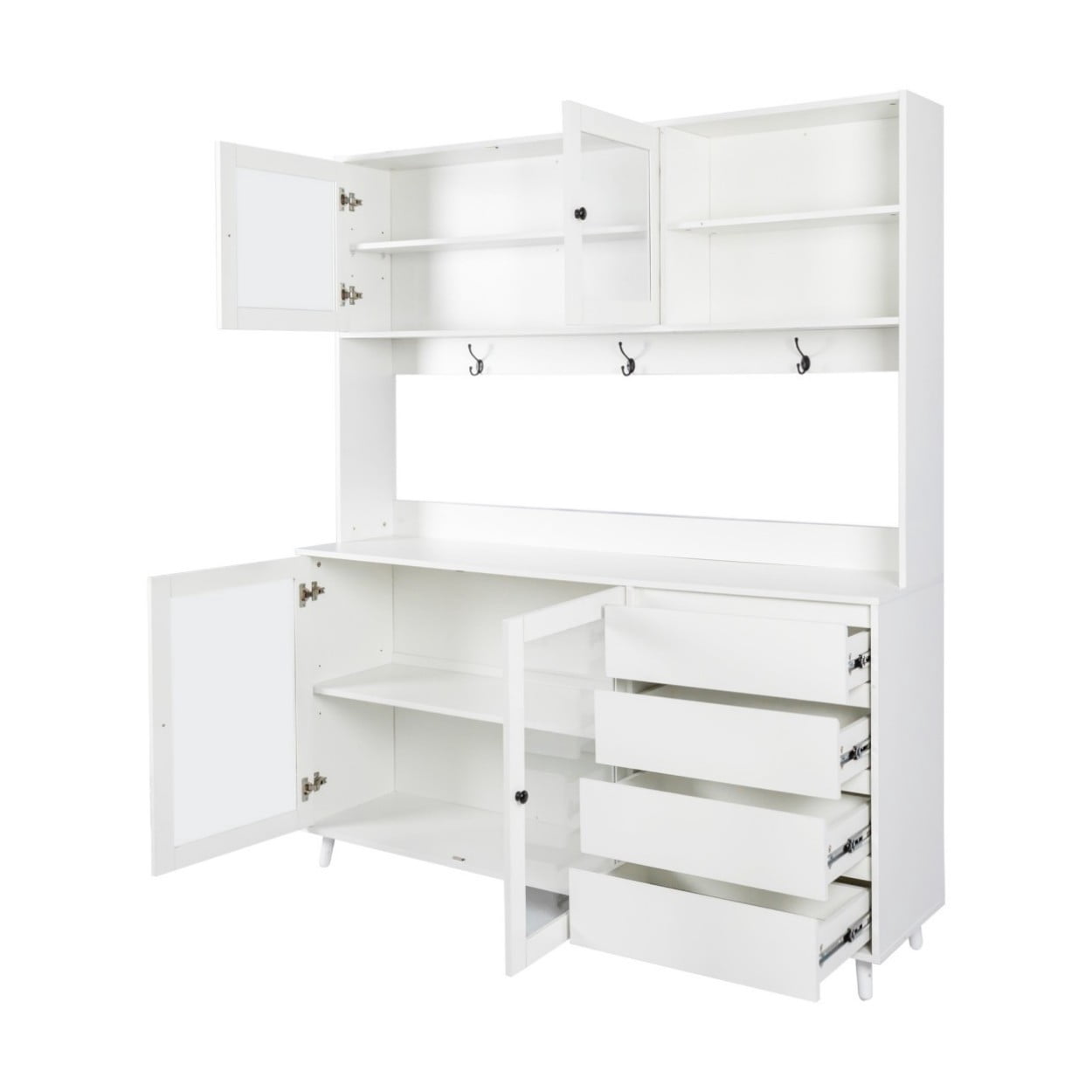 63" Large Kitchen Hutch Cabinet, Freestanding Pantry Storage Cabinet with 4 Doors, 4 Drawers & Microwave Shelf, Kitchen Cupboard Organizer, White