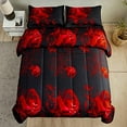 thumbnail image 5 of Red Comforter Set King Reversible Red Rose Pattern Printed Bedding Down Comforter with 2 Pillowcases for All Seasons, Soft Microfiber Lightweight Bedding Set, 5 of 7