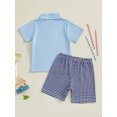 thumbnail image 6 of BemeyourBBs Toddler Baby Boy 4th of July Outfits Patriot Fourth of July Summer Independence Day Clothes Short Sleeve American Flag Embroidery Button Lapel Shirt Plaid Shorts Set, 6 of 9