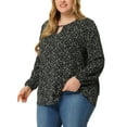 thumbnail image 4 of Unique Bargains Women's Plus Size Chiffon Keyhole Long Sleeve Retro Ditsy Floral Top 3X Black, 4 of 6