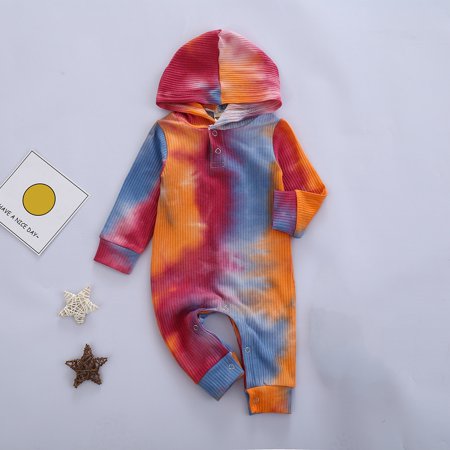 

BTJX Jumpsuit Girls Baby Rainbow Romper Hooded Clothes Tie-Dye Boys Colorful Girls Romper&Jumpsuit