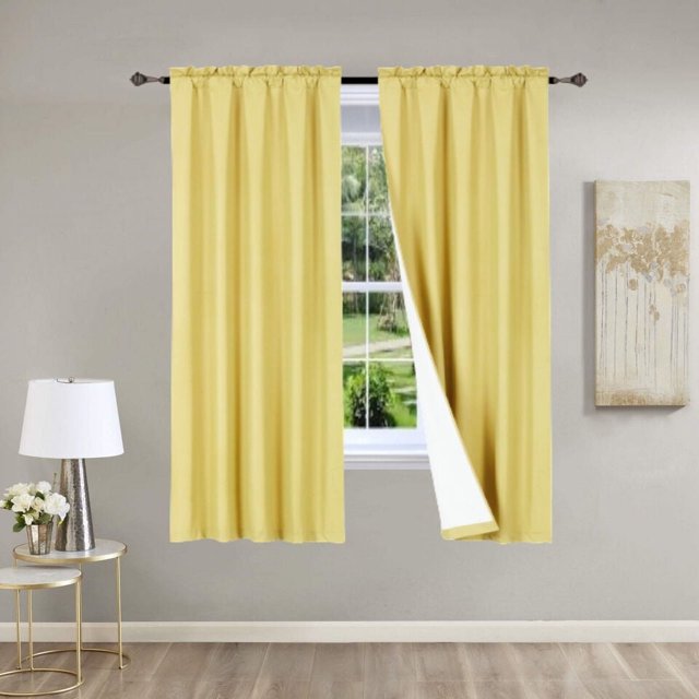 Cortina opaca térmica con filtro, forro de espuma y bolsillo para varilla, 1 panel amarillo, tamaño R64, 89 cm de ancho x 160 cm de largo, 100 % de privacidad.