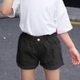 thumbnail image 2 of Otqutp Kids Denim Shorts With Pocket Girls Solid Color High Elastic Waist Ripped Jeans, 2 of 9