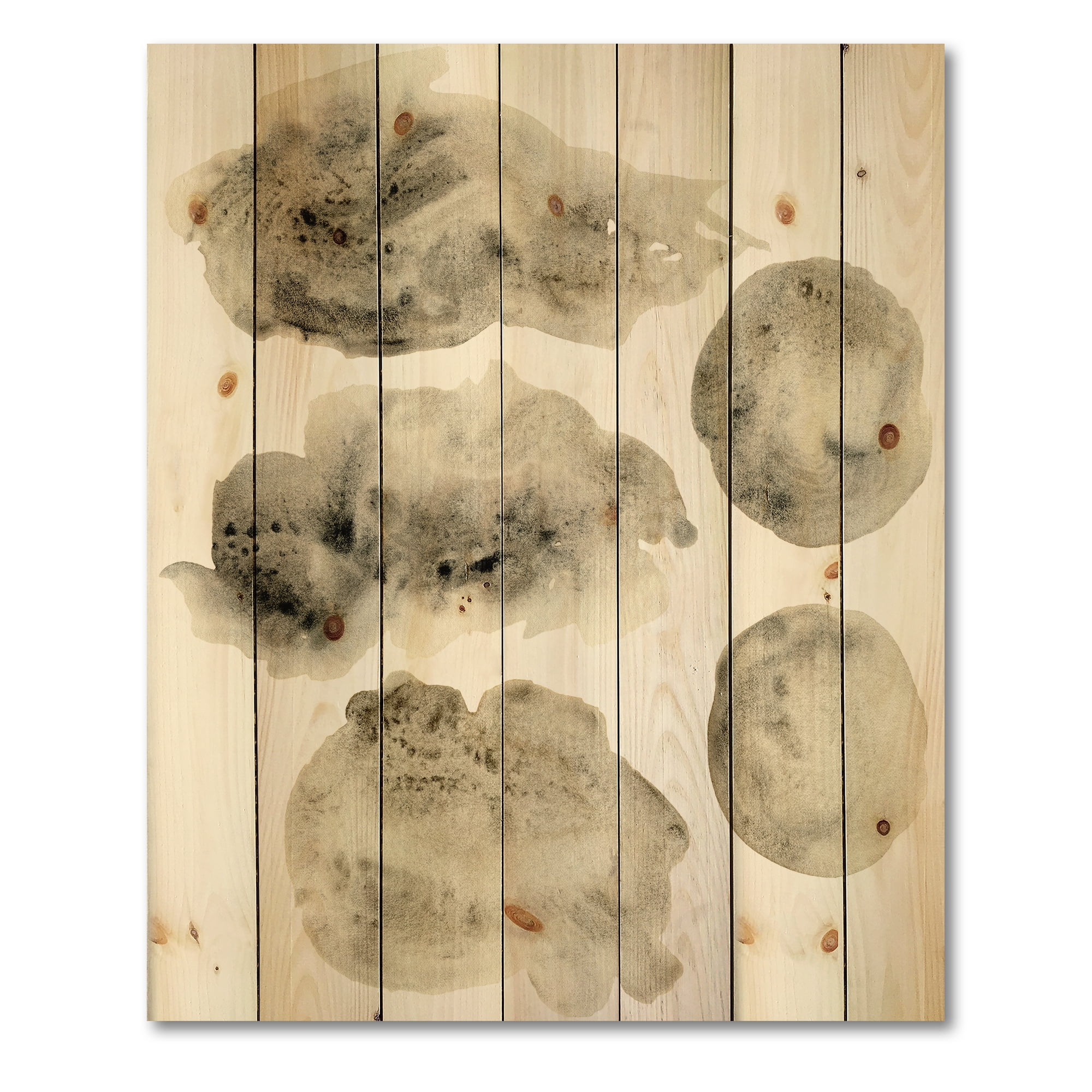 Designart 'Golden Beige and Grey Clouds II' Modern Print on Natural Pine Wood