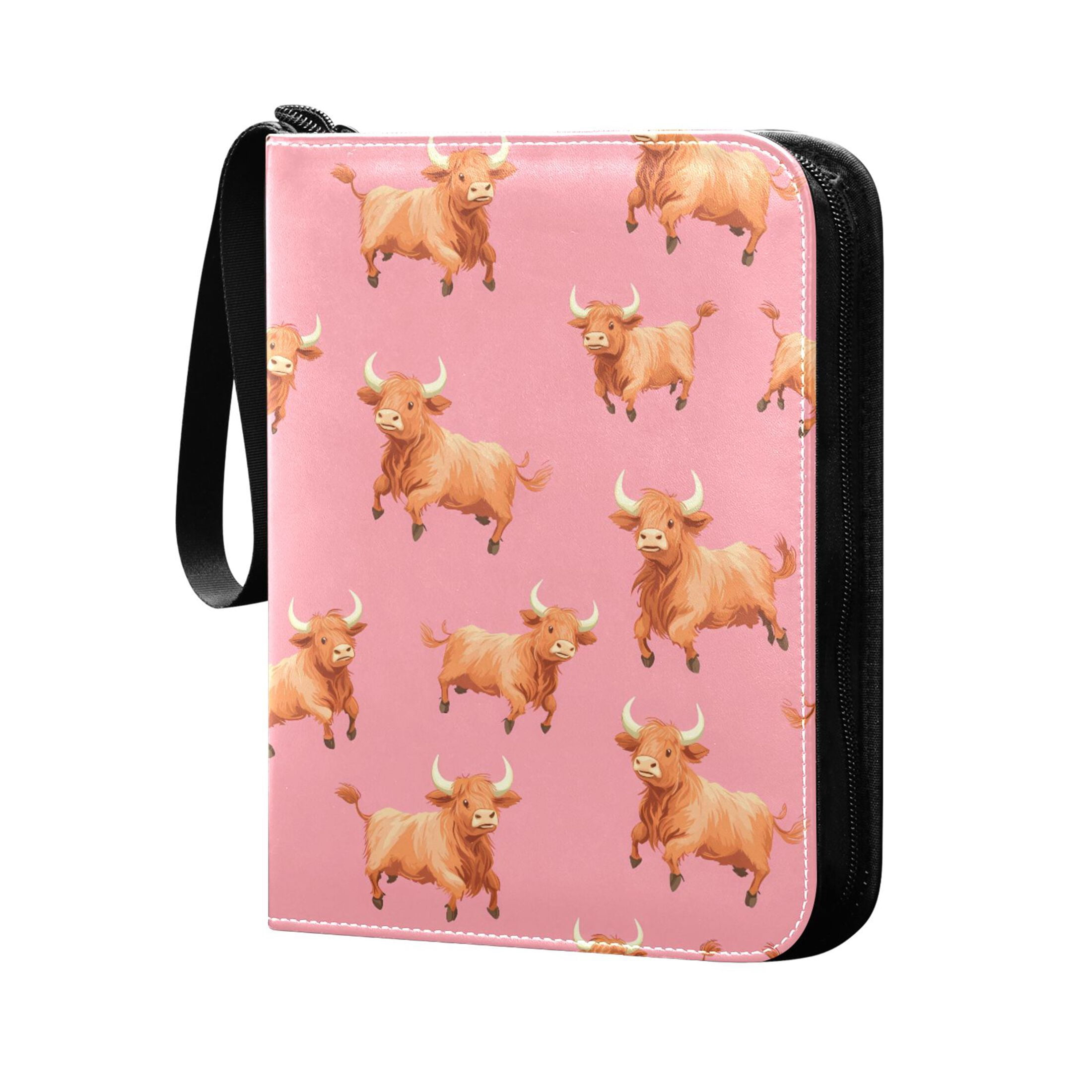 ALAZA Highland Cattle Running Trading Card Binder 4 Pocket Cards Collection Album 400 Folder Holder
