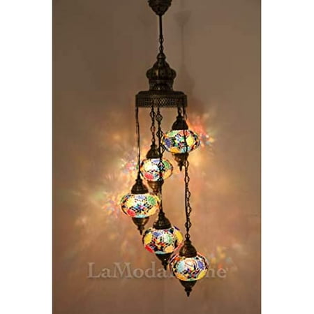 

LaModaHome 40+ Unique Colors 2020 Customizable Chandelier 5 Globes + Free 5 Bulbs Stunning Mosaic Turkish Lamp Moroccan Light US Tiffany Lighting Ceiling Hanging Pendant Fixture Large Hardwired