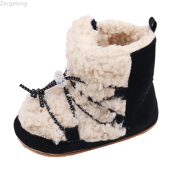Zecgelong Toddler Slippers Girl Boy House Shoes Fuzzy Hard Bottom Winter Boots Baby Cozy Walking Sock Baby Athletic Shoes Size US:6 Black