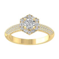 Araiya Fine Jewelry 10K Yellow Gold Baguette and Round shape Lab Grown Diamond Halo Engagement Ring ( 1 cttw, D-F Color, VS Clarity) Size 6.5