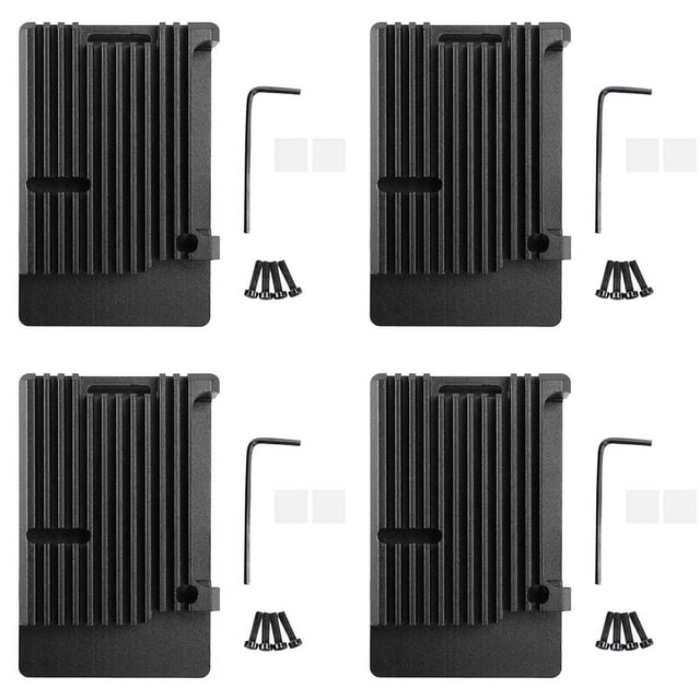 4X pour Raspberry Pi 4 Modèle B Boîtier en Aluminium, Coque de Refroidissement Passive Boîtier en Métal pour Raspberry Pi 4 Modèle B, 4 * Raspberry Pi 4 Modèle B Boîtier en Aluminium, Noir