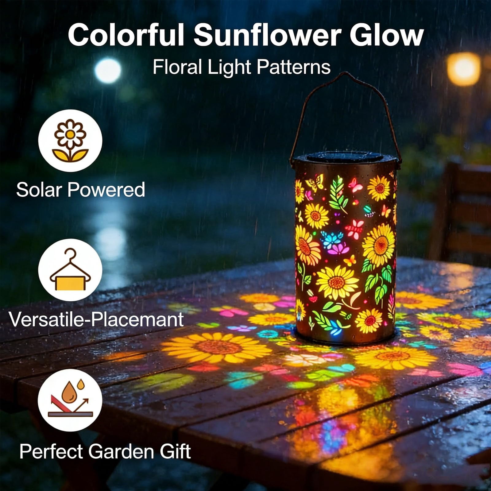 Colorful Sunflower Glow Solar Garden Lantern, Solar-Powered Garden Light, Solar Sunflower Lantern, Outdoor Lamps for Patio
