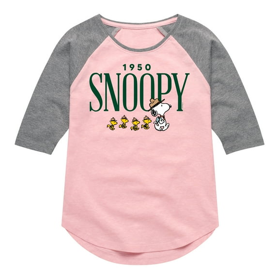Peanuts - 1950's Camper Snoopy - Toddler And Youth Girls Raglan Graphic T-Shirt