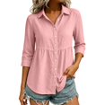 thumbnail image 6 of Feancey Womens Peplum Button Down Shirt Cotton Linen 3/4 Sleeve Collared Shirts Loose Fit Casual Babydoll Tops 2026 Fall Fashion Pink S, 6 of 7