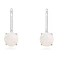 thumbnail image 2 of Dazzlelane 6.5MM Round Shape Simulated White Fire Opal Solitaire Drop Dangle Earrings with Leaver Back in 14K White Gold Plated 925 Sterling Silver Jewelry for Womens, 2 of 3