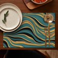 thumbnail image 5 of Teal Gold Marble Pattern Summer Placemats Table Placemats Set Of 4-Linen Kitchen Washable Placemats Table Mats 11.8"x17.7" Non-Slip Heat Resistant, 5 of 6