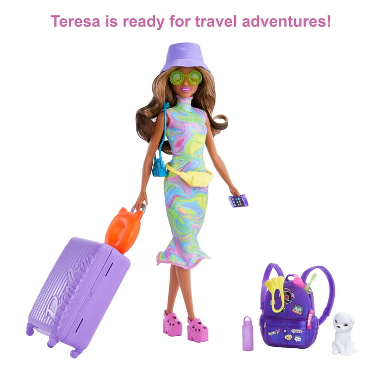 Barbie It Takes Two Teresa Doll and Accessories Travel Set with Working Suitcase Puppy 10 Pieces