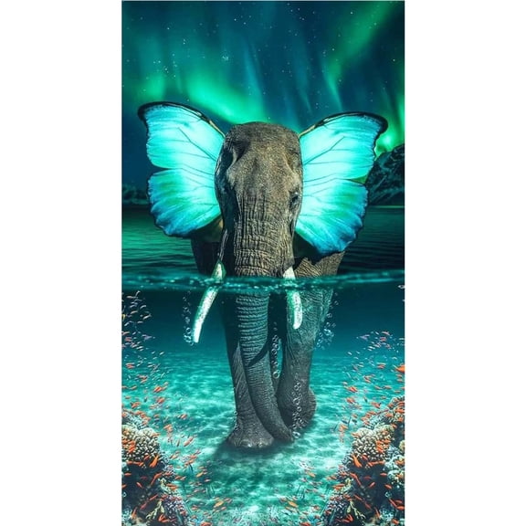 YALKIN 5D Diamond Painting Kits for Adults DIY Aurora Elephant Full Round Drill (27.56 x 15.7 inch) Embroidery Pictures Arts Painting for Home Wall Decor Unisex