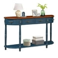thumbnail image 6 of 52" Retro Half Moon Console Table - Curved Wood Sofa Table with 2 Drawers & Open Shelf for Entryway, Living Room & Hallway in Navy Blue, 6 of 9