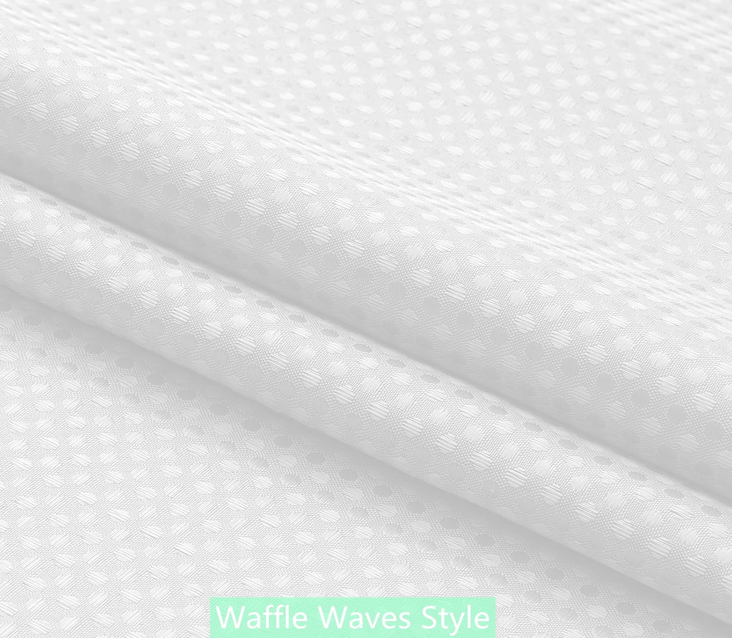 Goodbath No Hooks  Shower Curtains  With Snap in Liner Waffle Waves  Pattern for Bathroom Hotel, 72" x 74", Double Layer,Mesh Top Window,Washable, 1 Count, White