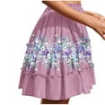 thumbnail image 5 of New Summer Arrivals SMihono Women's Summer Boho Floral Print Mini Skirt High Waist Drawstring Tiered Skirts Summer Ruffle Skater Pink 14, 5 of 7
