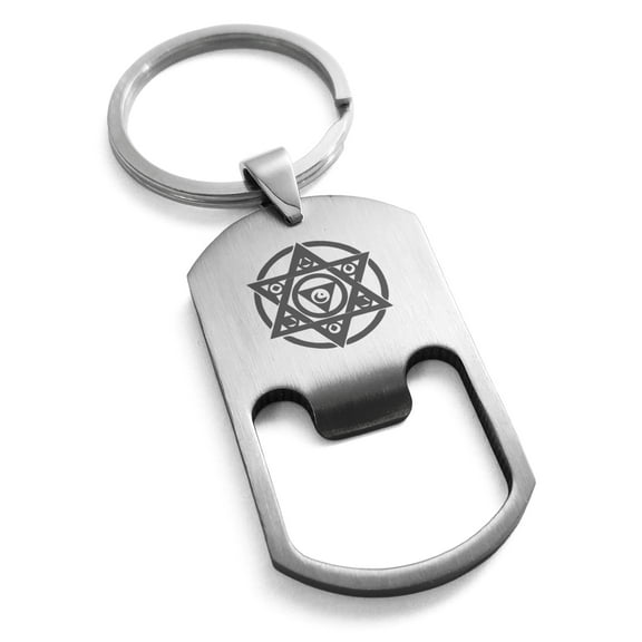Stainless Steel Arcanism Magic Rune Engraved Bottle Opener Dog Tag Keychain Keyring