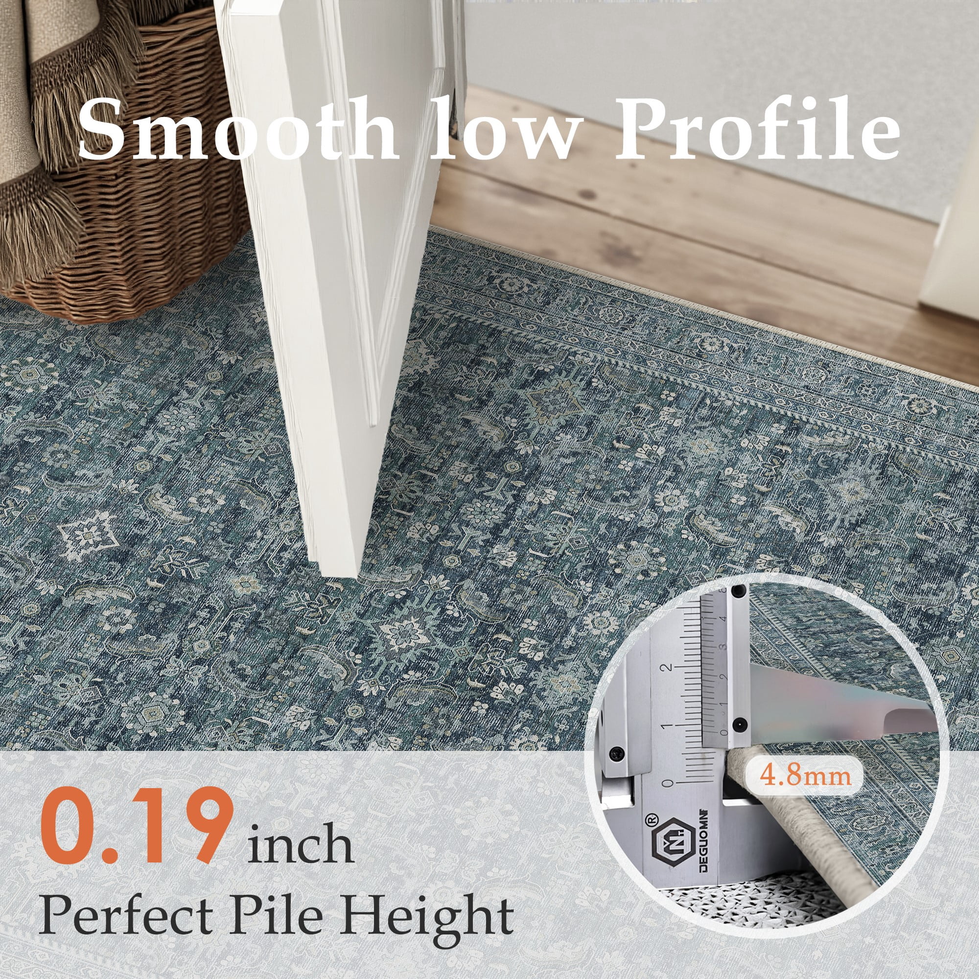BERTHMEER 6'x9' Area Rugs for Living Room Kitchen Bedroom Dining Room Farmhouse Office Vintage Traditional Oriental Distressed Washable Non Slip Rugs Carpets,Navy Blue